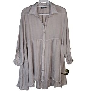 Sweet Lovely by Jen Tunic 1XL Light‎ Oatmeal Button-Up Blouse Polyester